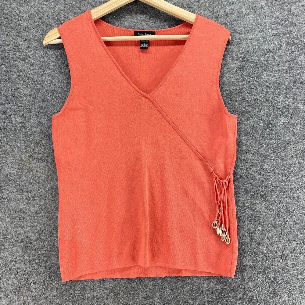 5/$45 Susan Lewis Tank Women L Large Pink V-Neck Sleeveless Wide Strap Pullover